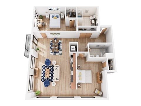 Floor plan for 2 beds, 2 baths, 1340 sqft